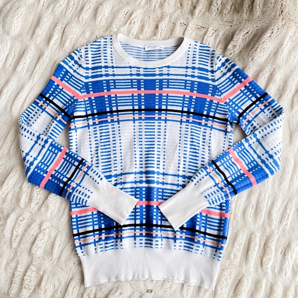 Equipment Femme Check Sweater White Blue Coral - Picture 5 of 10